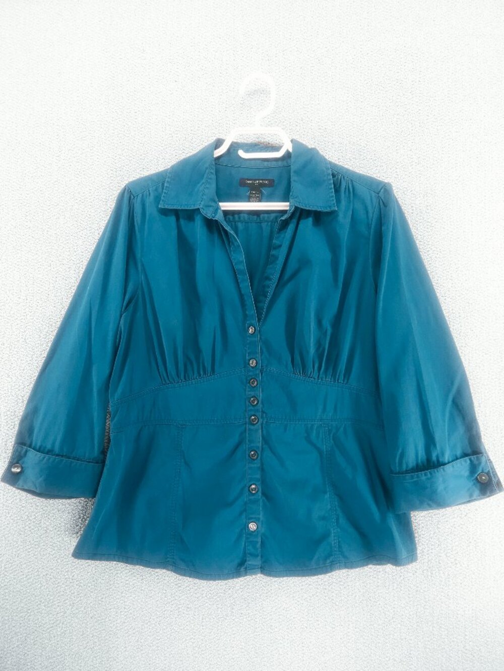 Banana Republic Teal Blue 3/4 Sleeve Empire Waist Stretch Blouse
